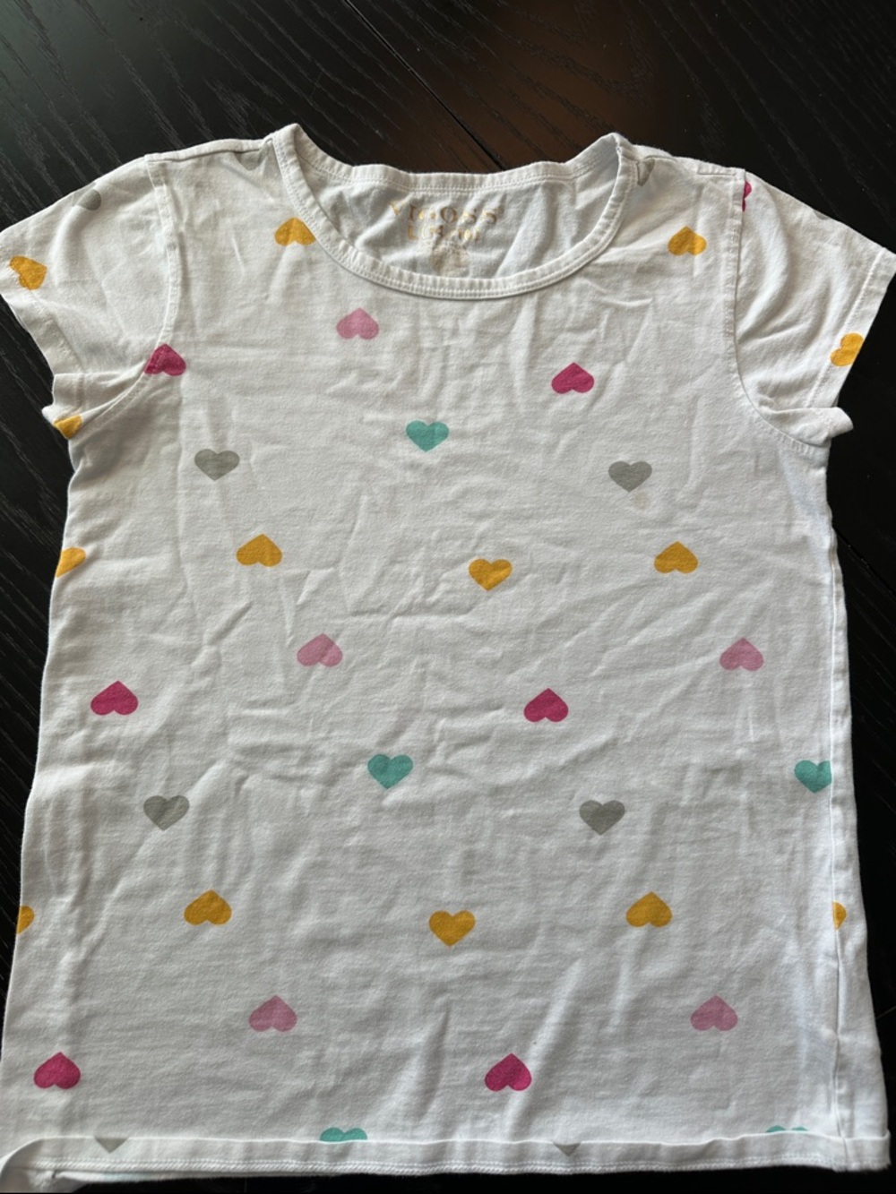 Vigoss White Tee with Multi-Color Heart Print